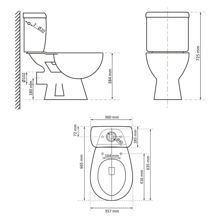 Toiletpot Differnz Staand Met PK Uitgang Inclusief Toiletbril Wit