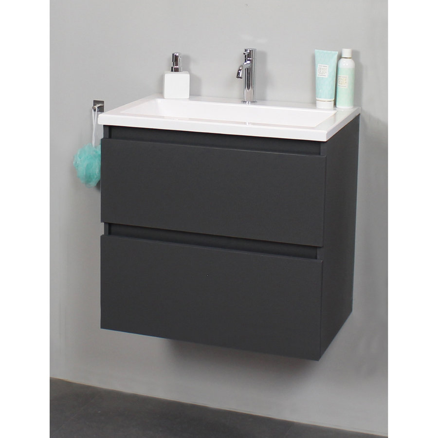 Badkamermeubel Boss & Wessing Pepper Acryl Wastafel Met Kraangat 60x55x46 cm Antraciet