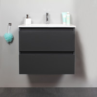 Badkamermeubel Boss & Wessing Pepper Wastafel Porselein Met Kraangat 60x55x46 cm Antraciet