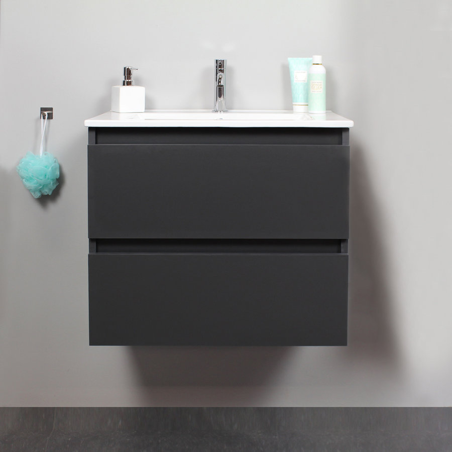 Badkamermeubel Boss & Wessing Pepper Wastafel Porselein Met Kraangat 60x55x46 cm Antraciet