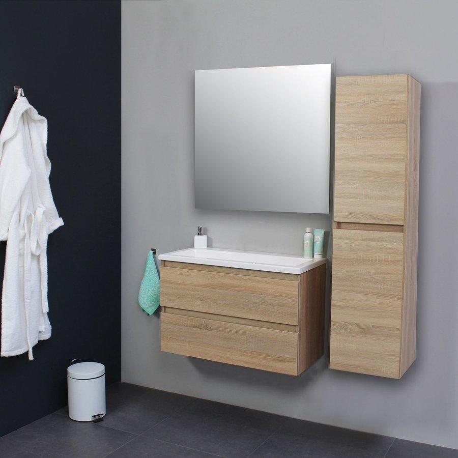 Badkamermeubel Boss & Wessing Pepper Acryl Wastafel Zonder Kraangat 80x55x46 cm Eiken