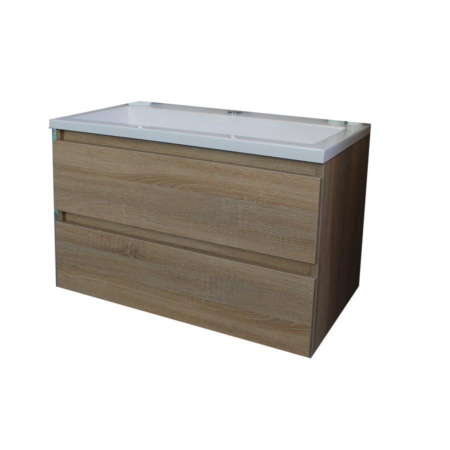 Badkamermeubel Boss & Wessing Pepper Acryl Wastafel Met Kraangat 80x55x46 cm Eiken