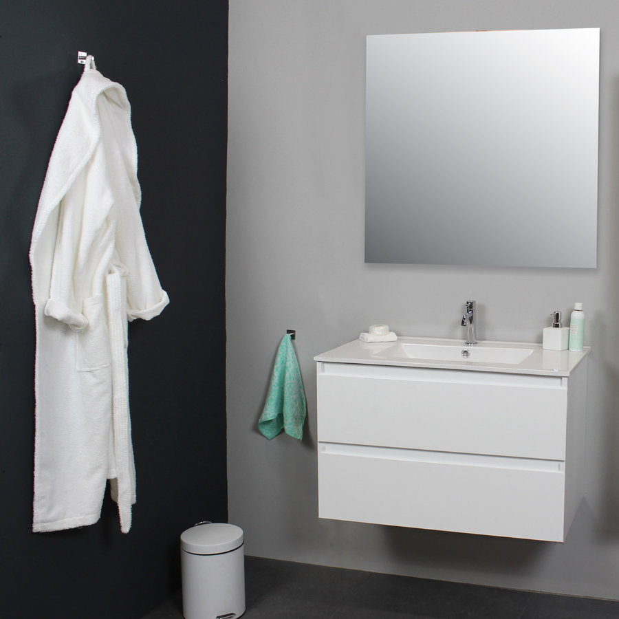 Badkamermeubel Boss & Wessing Pepper Wastafel Porselein Met Kraangat 80x55x46 cm Wit