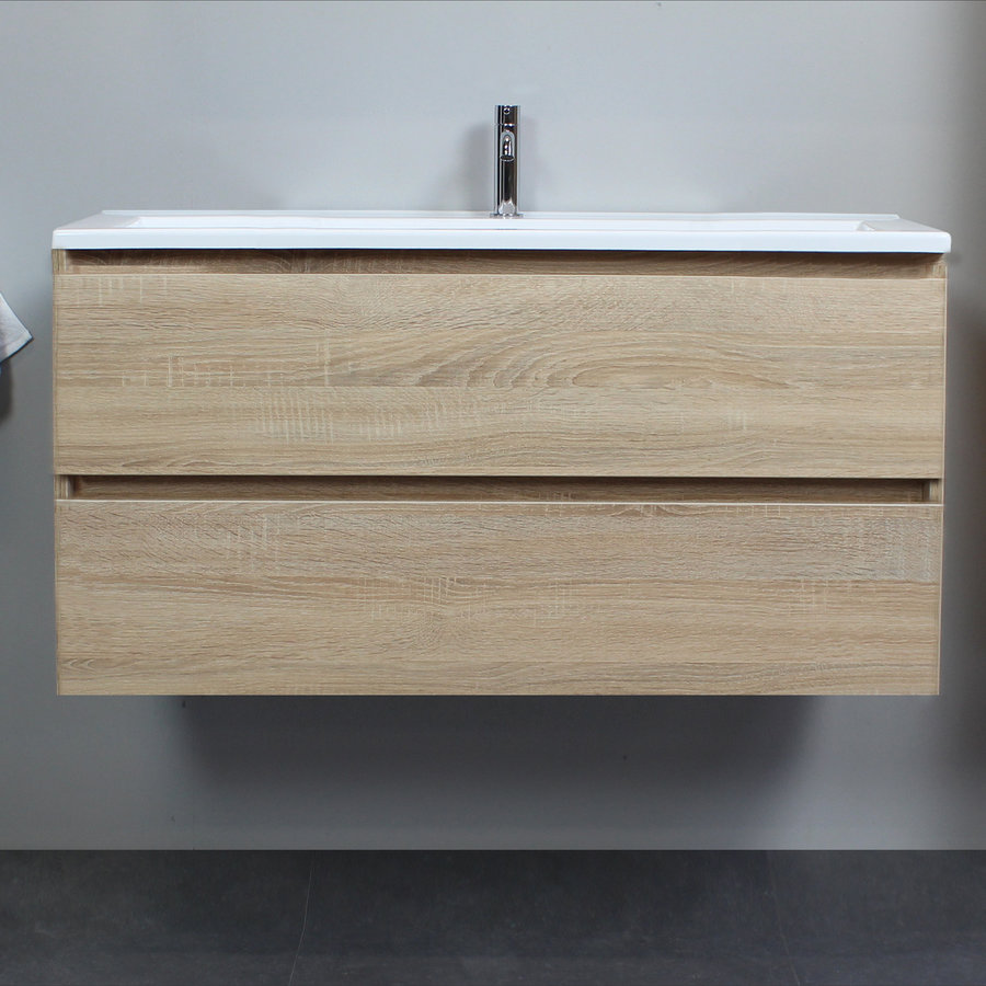 Badkamermeubel Boss & Wessing Pepper Acryl Wastafel Met Kraangat 100x55x46 cm Eiken