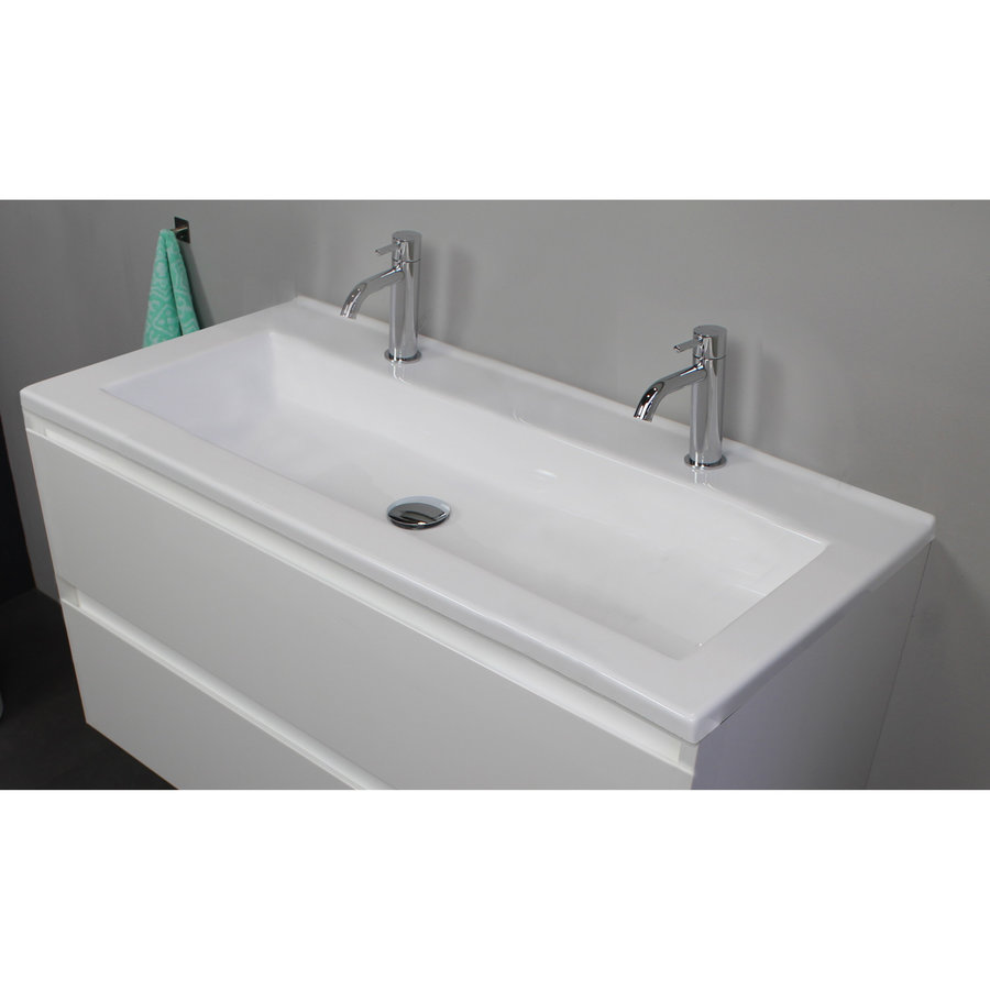 Badkamermeubel Boss & Wessing Pepper Acryl Wastafel Twee Kraangaten 100x55x46 cm Wit