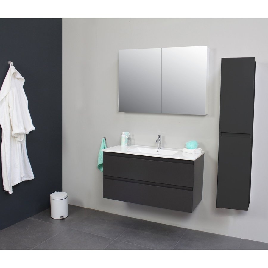 Badkamermeubel Boss & Wessing Pepper Wastafel Porselein Met Kraangat 100x55x46 cm Antraciet