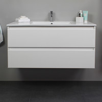 Badkamermeubel Boss & Wessing Pepper Wastafel Porselein Met Kraangat 100x55x46 cm Wit