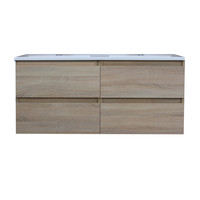 Badkamermeubel Boss & Wessing Pepper Acryl Wastafel Twee Kraangaten 120x55x46 cm Eiken