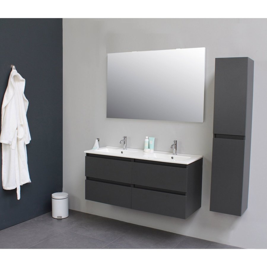 Badkamermeubel Boss & Wessing Pepper Wastafel Porselein Twee Kraangaten 120x55x46 cm Antraciet