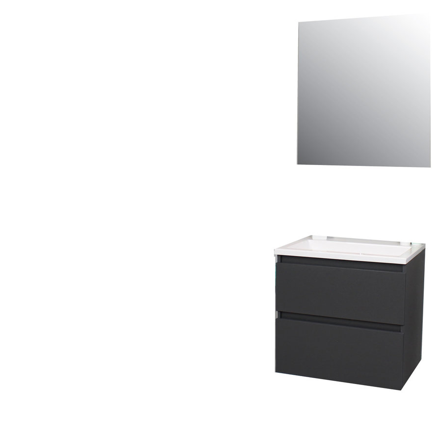 Badkamermeubel Boss & Wessing Pepper Acryl Wastafel Zonder Kraangat Inclusief Spiegel 60x55x46 cm Antraciet