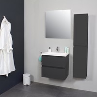 Badkamermeubel Boss & Wessing Pepper Acryl Wastafel Met Kraangat Inclusief Spiegel 60x55x46 cm Antraciet