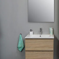 Badkamermeubel Boss & Wessing Pepper Wastafel Porselein Incl Spiegel En Kraangat 60x55x46 cm Eiken