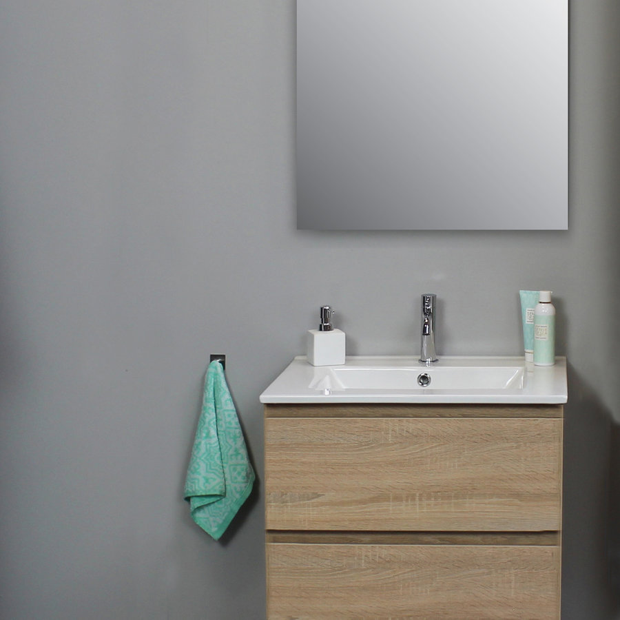 Badkamermeubel Boss & Wessing Pepper Wastafel Porselein Incl Spiegel En Kraangat 60x55x46 cm Eiken