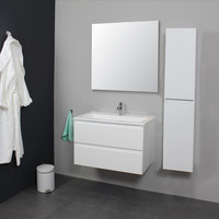 Badkamermeubel Boss & Wessing Pepper Acryl Wastafel Met Kraangat Inclusief Spiegel 80x55x46 cm Wit