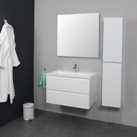 Badkamermeubel Boss & Wessing Pepper Acryl Wastafel Met Kraangat Inclusief Spiegel 80x55x46 cm Wit