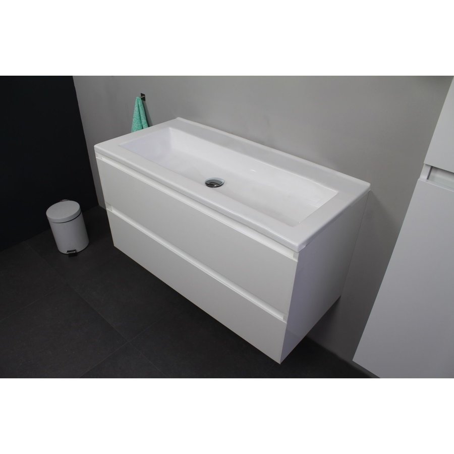 Badkamermeubel Boss & Wessing Pepper Acryl Wastafel Incl Spiegel Zonder Kraangat 100x55x46 cm Wit