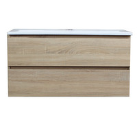 Badkamermeubel Boss & Wessing Pepper Acryl Wastafel Met Kraangat Inclusief Spiegel 100x55x46 cm Eiken