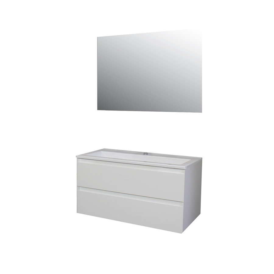 Badkamermeubel Boss & Wessing Pepper Acryl Wastafel Met Kraangat Inclusief Spiegel 100x55x46 cm Wit