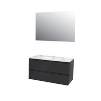 Badkamermeubel Boss & Wessing Pepper Acryl Wastafel Twee Kraangaten Incl Spiegel 100x55x46 cm Wit