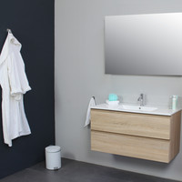 Badkamermeubel Boss & Wessing Pepper Wastafel Porselein Incl Spiegel En Kraangat 100x55x46 cm Eiken