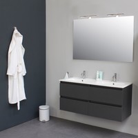 Badkamermeubel Boss & Wessing Pepper Wastafel Porselein Twee Kraangaten Incl Spiegel 120x55x46 cm Antraciet