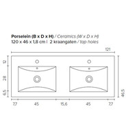 Badkamermeubel Boss & Wessing Pepper Wastafel Porselein Twee Kraangaten Incl Spiegel 120x55x46 cm Antraciet