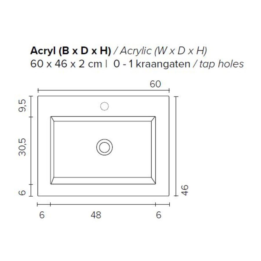 Badkamermeubel BWS Pepper Wastafel Acryl Incl Spiegelkast Zonder Kraangat 60x55x46 cm Eiken