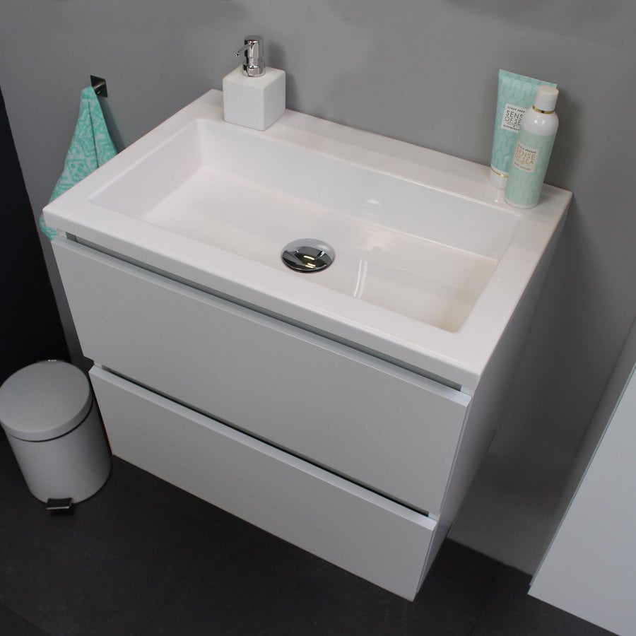 Badkamermeubel BWS Pepper Wastafel Acryl Incl Spiegelkast Zonder Kraangat 60x55x46 cm Wit