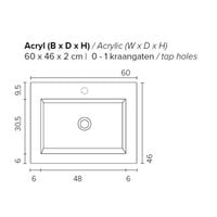 Badkamermeubel BWS Pepper Wastafel Acryl Incl Spiegelkast Zonder Kraangat 60x55x46 cm Wit