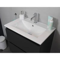 Badkamermeubel BWS Pepper Wastafel Porselein Incl Spiegelkast Met Kraangat 60x55x46 cm Antraciet