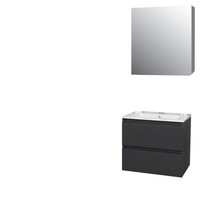 Badkamermeubel BWS Pepper Wastafel Porselein Incl Spiegelkast Met Kraangat 60x55x46 cm Antraciet