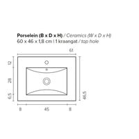 Badkamermeubel BWS Pepper Wastafel Porselein Incl Spiegelkast Met Kraangat 60x55x46 cm Antraciet