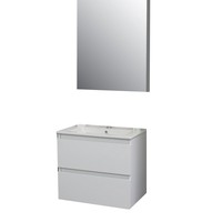 Badkamermeubel BWS Pepper Wastafel Porselein Incl Spiegelkast Met Kraangat 60x55x46 cm Wit