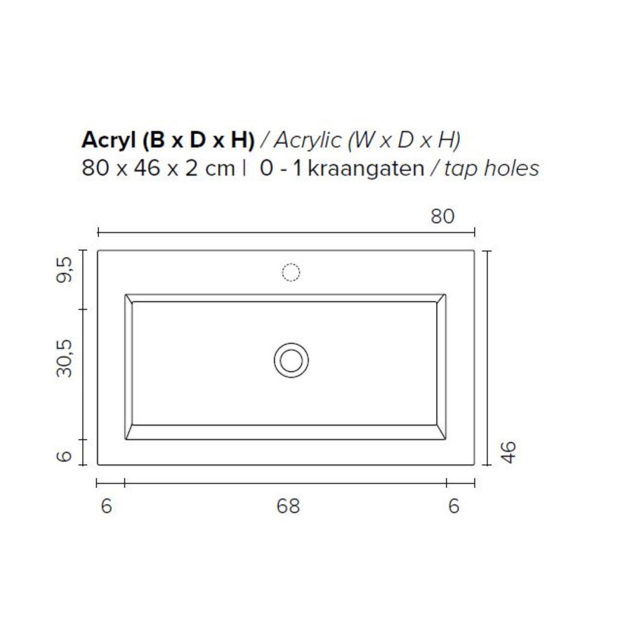 Badkamermeubel BWS Pepper Wastafel Acryl Incl Spiegelkast 2 Deurs Zonder Kraangat 80x55x46 cm Antraciet