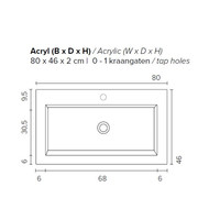Badkamermeubel BWS Pepper Wastafel Acryl Incl Spiegelkast 2 Deurs Zonder Kraangat 80x55x46 cm Wit