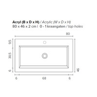 Badkamermeubel BWS Pepper Wastafel Acryl Incl Spiegelkast 2 Deurs Met Kraangat 80x55x46 cm Wit