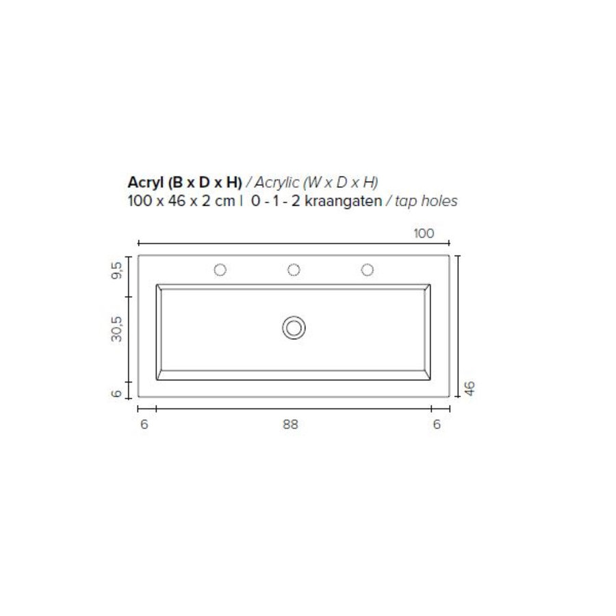 Badkamermeubel BWS Pepper Wastafel Acryl Incl Spiegelkast 2 Deurs Met 1 Kraangat 100x55x46 cm Wit