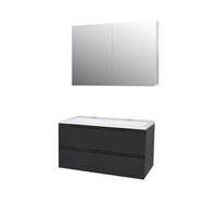 Badkamermeubel BWS Pepper Wastafel Acryl Incl Spiegelkast 2 Deurs Met 2 Kraangaten 100x55x46 cm Antraciet