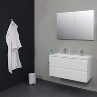 Badkamermeubel BWS Pepper Wastafel Acryl Incl Spiegelkast 2 Deurs Met 2 Kraangaten 100x55x46 cm Wit