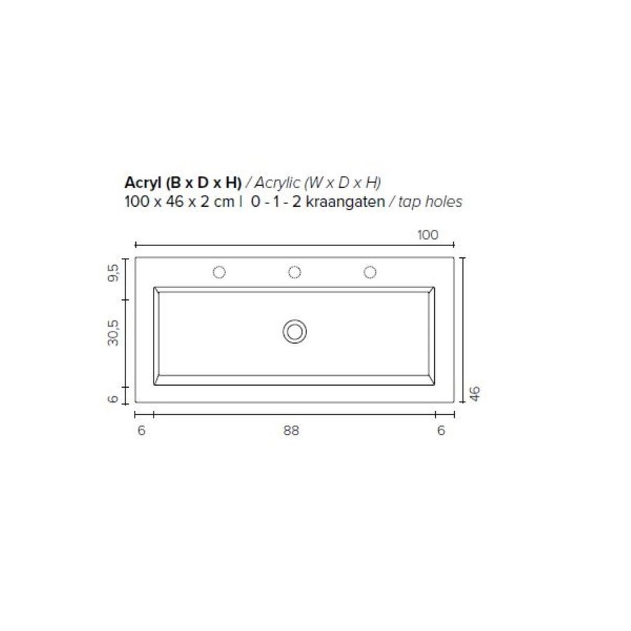 Badkamermeubel BWS Pepper Wastafel Acryl Incl Spiegelkast 2 Deurs Met 2 Kraangaten 100x55x46 cm Wit
