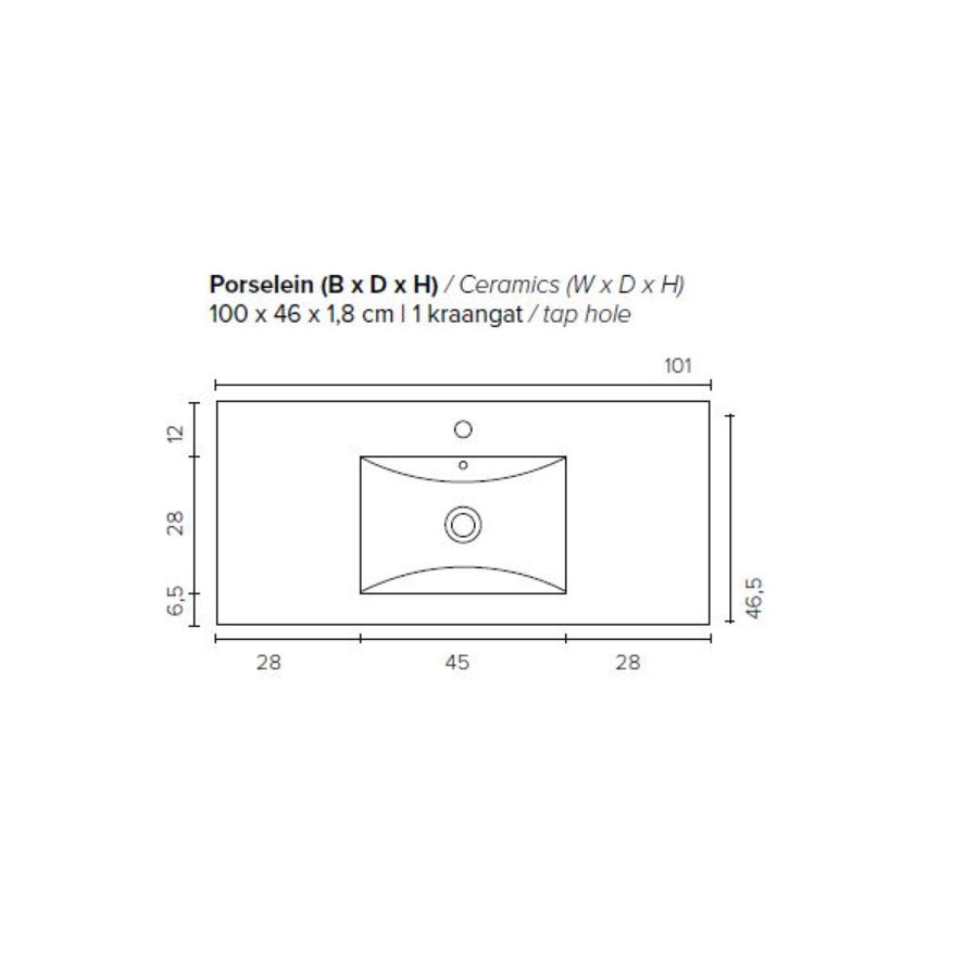 Badkamermeubel BWS Pepper Wastafel Porselein Incl Spiegelkast 2 Deurs Met 1 Kraangat 100x55x46 cm Antraciet