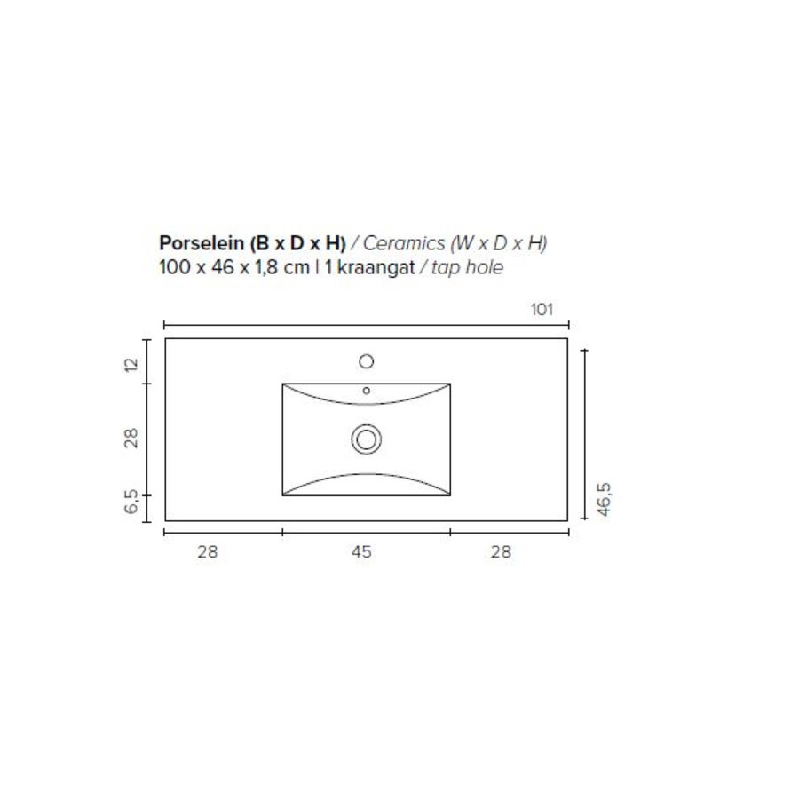 Badkamermeubel BWS Pepper Wastafel Porselein Incl Spiegelkast 2 Deurs Met 1 Kraangat 100x55x46 cm Eiken