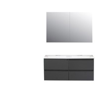 Badkamermeubel BWS Pepper Wastafel Acryl Incl Spiegelkast 2 Deurs Met 2 Kraangaten 120x55x46 cm Antraciet