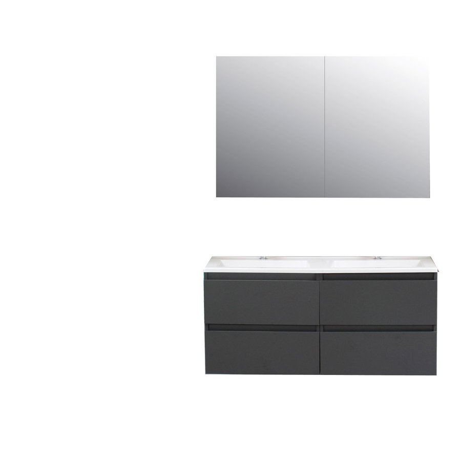 Badkamermeubel BWS Pepper Wastafel Acryl Incl Spiegelkast 2 Deurs Met 2 Kraangaten 120x55x46 cm Antraciet