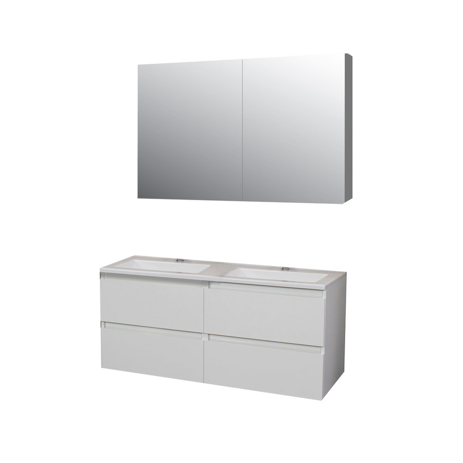Badkamermeubel BWS Pepper Wastafel Acryl Incl Spiegelkast 2 Deurs Met 2 Kraangaten 120x55x46 cm Wit