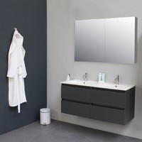 Badkamermeubel BWS Pepper Wastafel Porselein 2 Kraangaten Spiegelkast 120x55x46 cm Antraciet