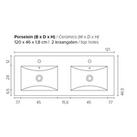 Badkamermeubel BWS Pepper Wastafel Porselein 2 Kraangaten Spiegelkast 120x55x46 cm Antraciet