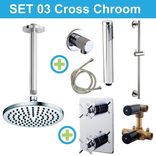 Wiesbaden inbouw regendouche set 03 Cross Chroom 