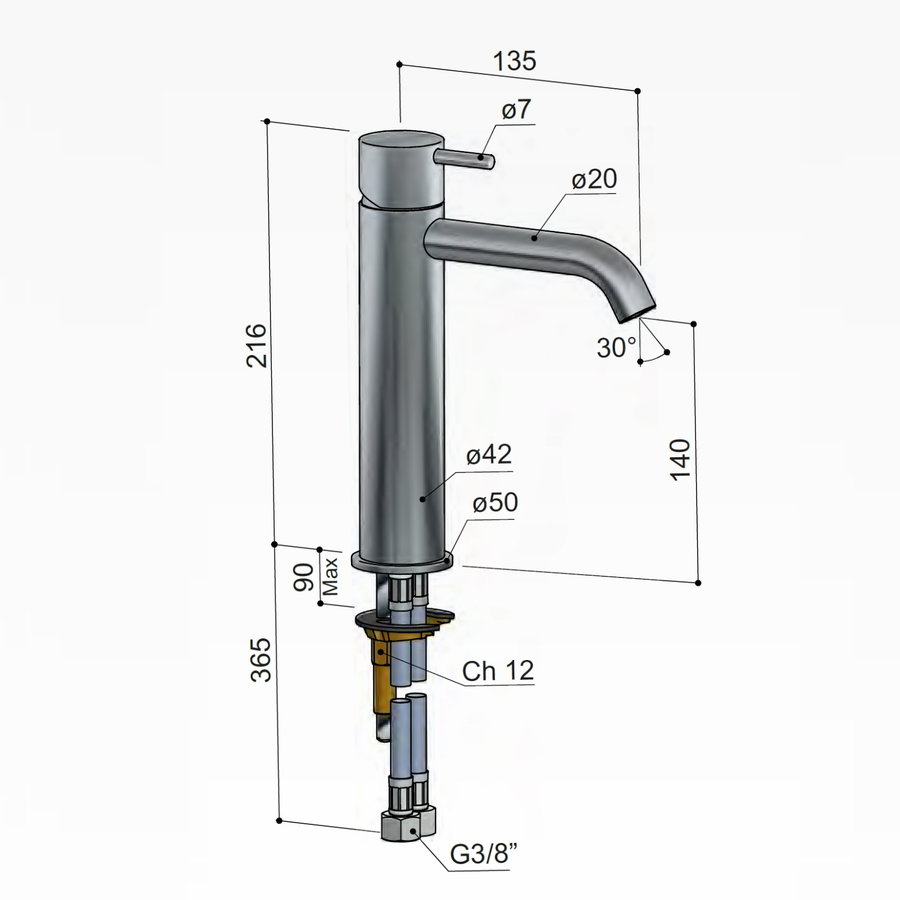 Wastafelmengkraan Hotbath Cobber 1-hendel Gebogen 21.6 cm (15 verschillende kleuren)