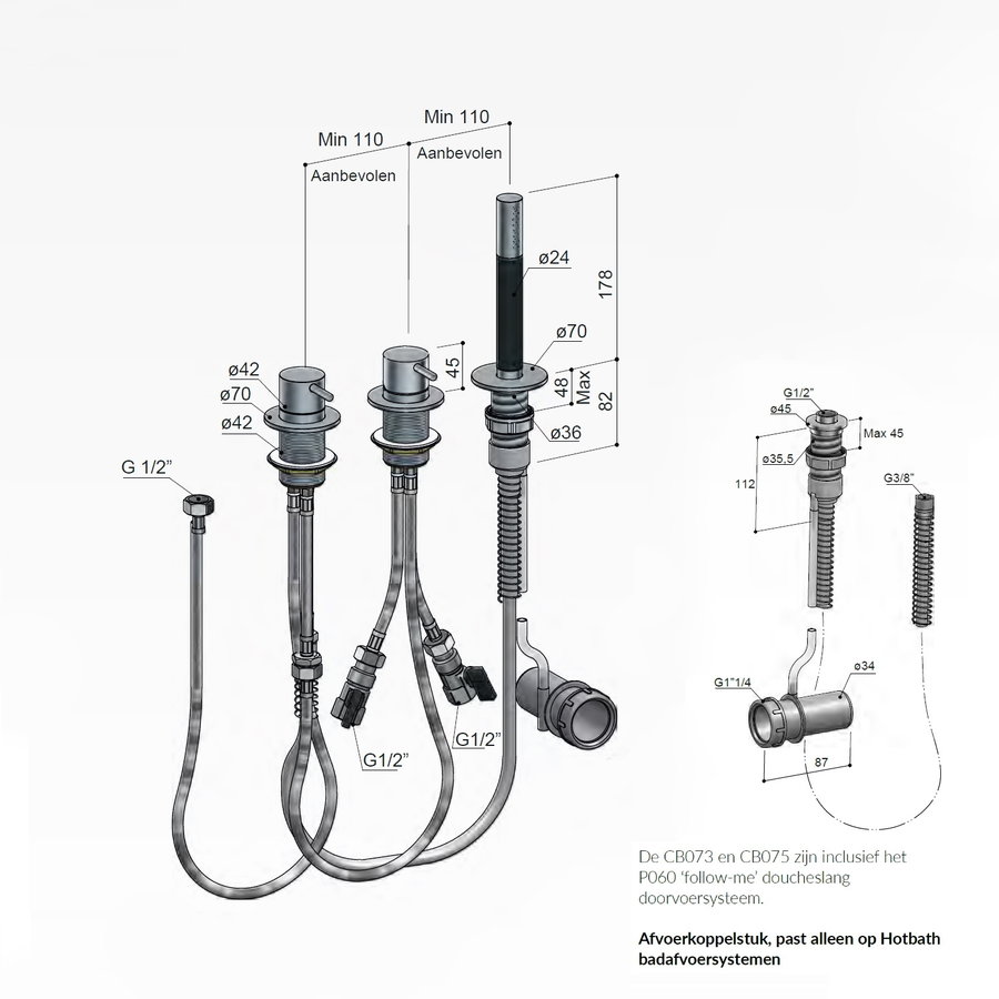 Inbouw Badrandcombinatie Hotbath Cobber Met 2-weg Omstel (15 Verschillende Kleuren) (incl. Handdouche)